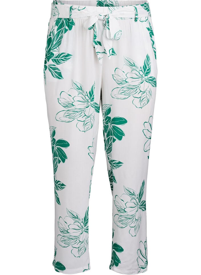 Viscose broek met hoge taille, Groen, Packshot image number 0