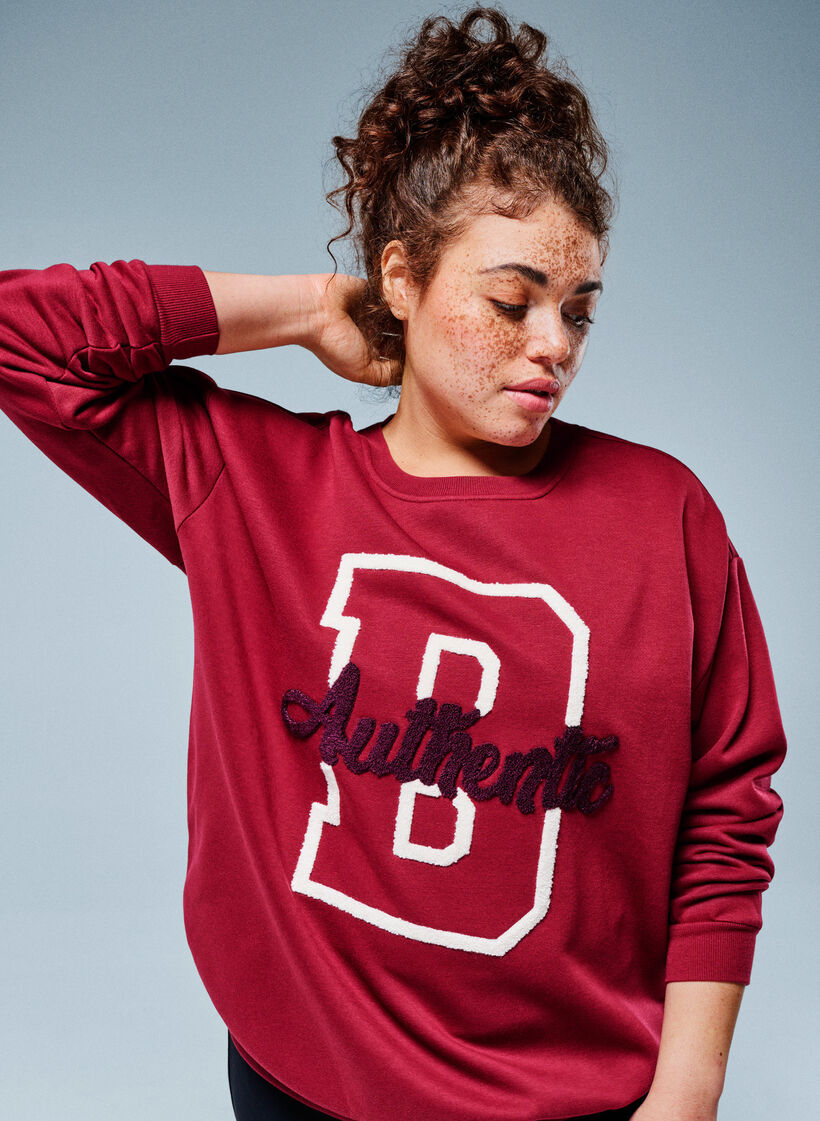 Sweatshirt met badstof tekst, Donker Bordeaux, Image image number 0