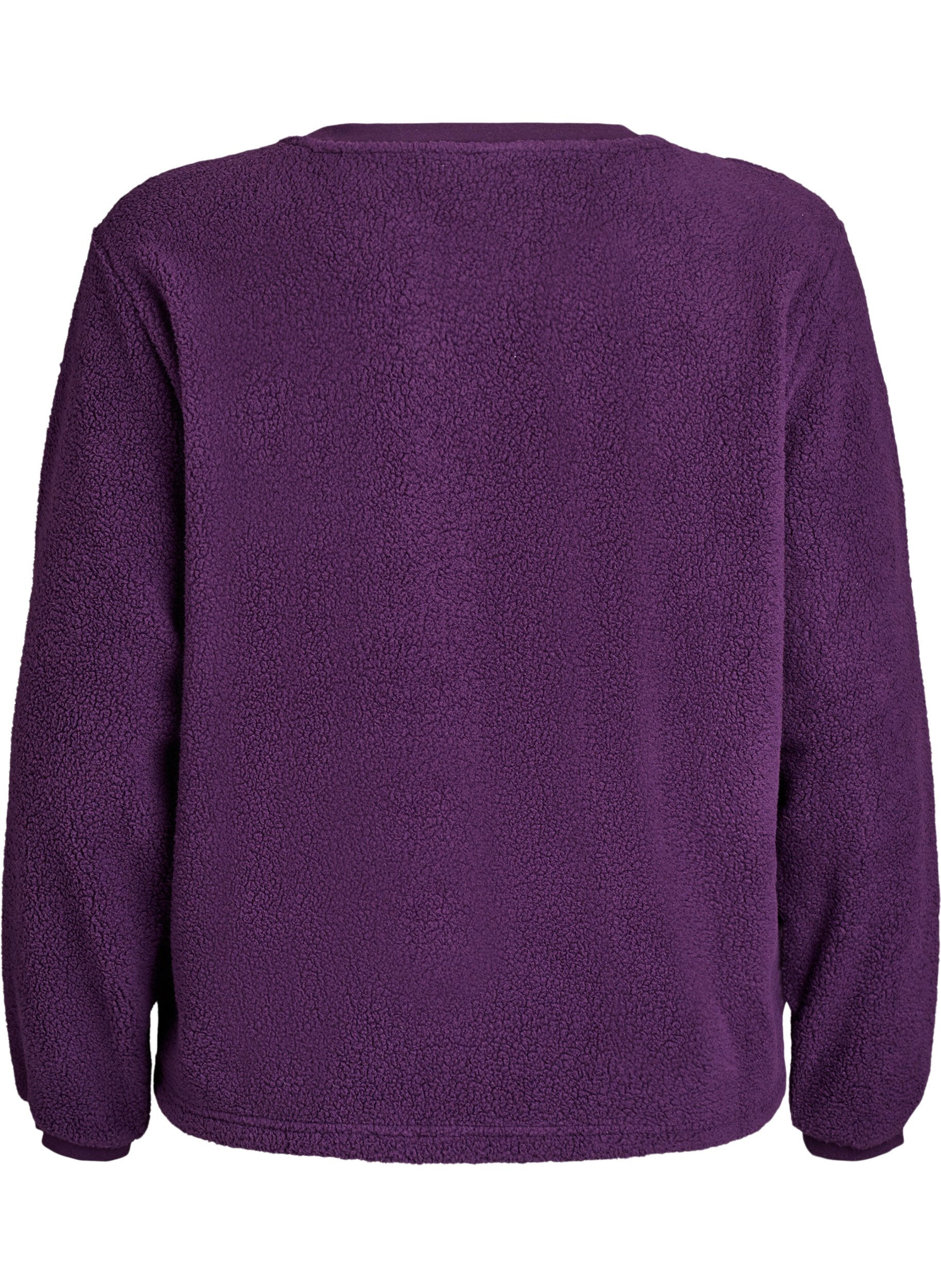 ZizziZachte teddyfleece trui, Paars, Packshot image number 1