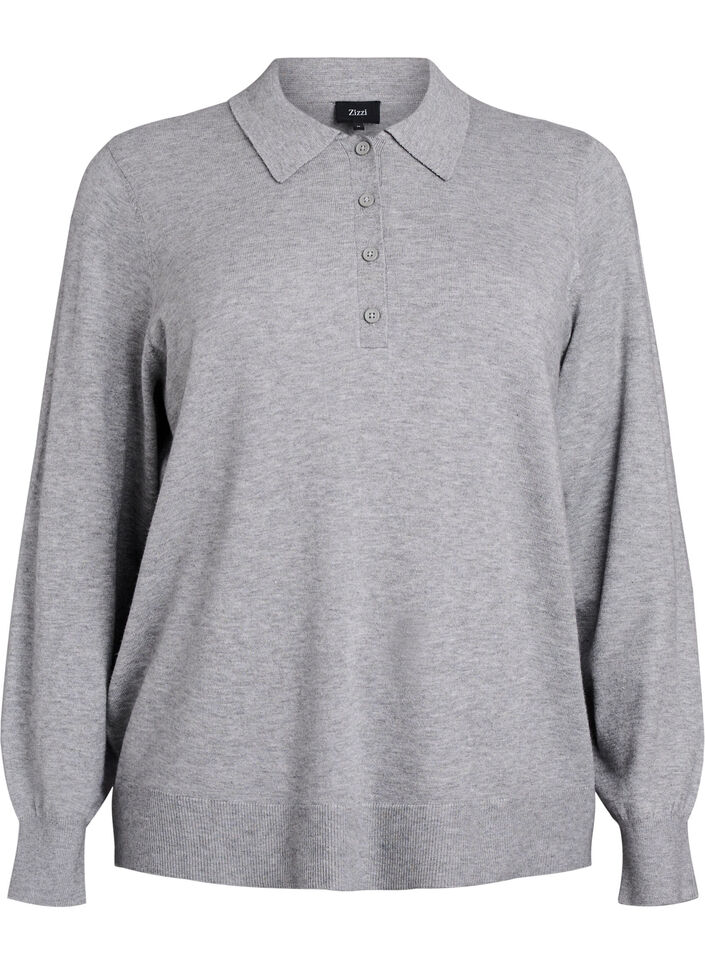 Strik blouse met kraag, Light Grey Melange, Packshot