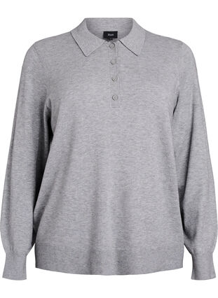 ZizziStrik blouse met kraag, Light Grey Melange, Packshot image number 0