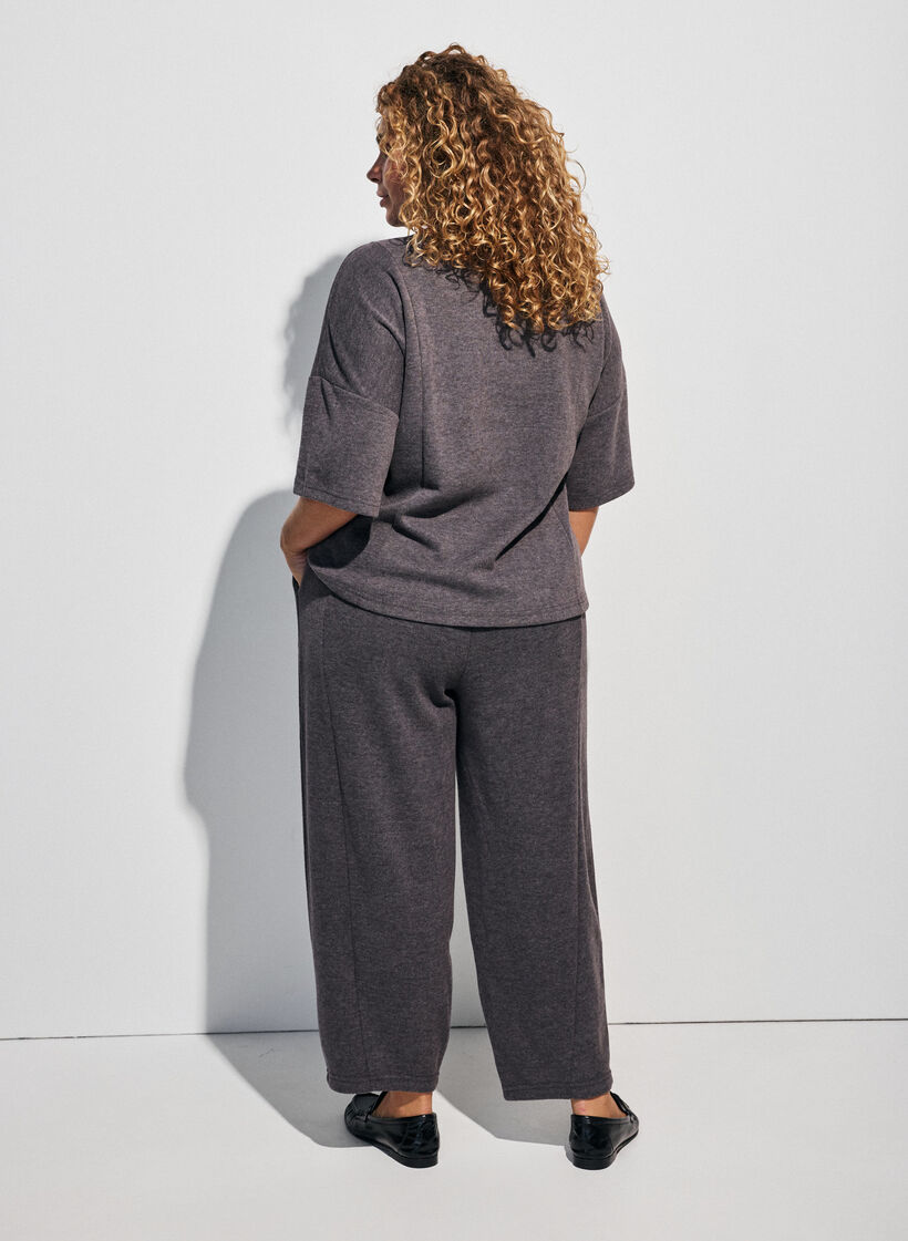 Jerseybroek met een barrel fit en hoge taille, Grijs, Model image number 1