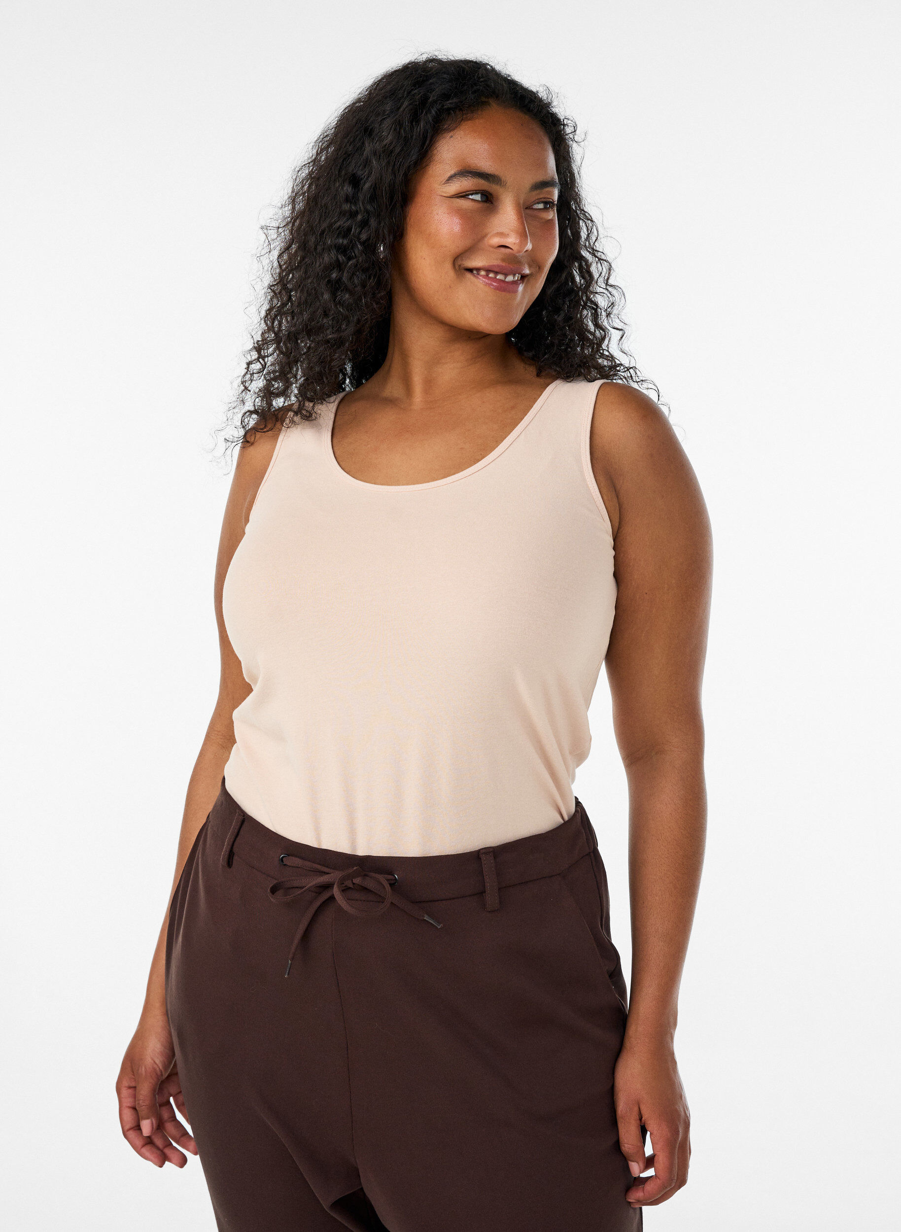 Effen basic top in katoen, Beige, Model