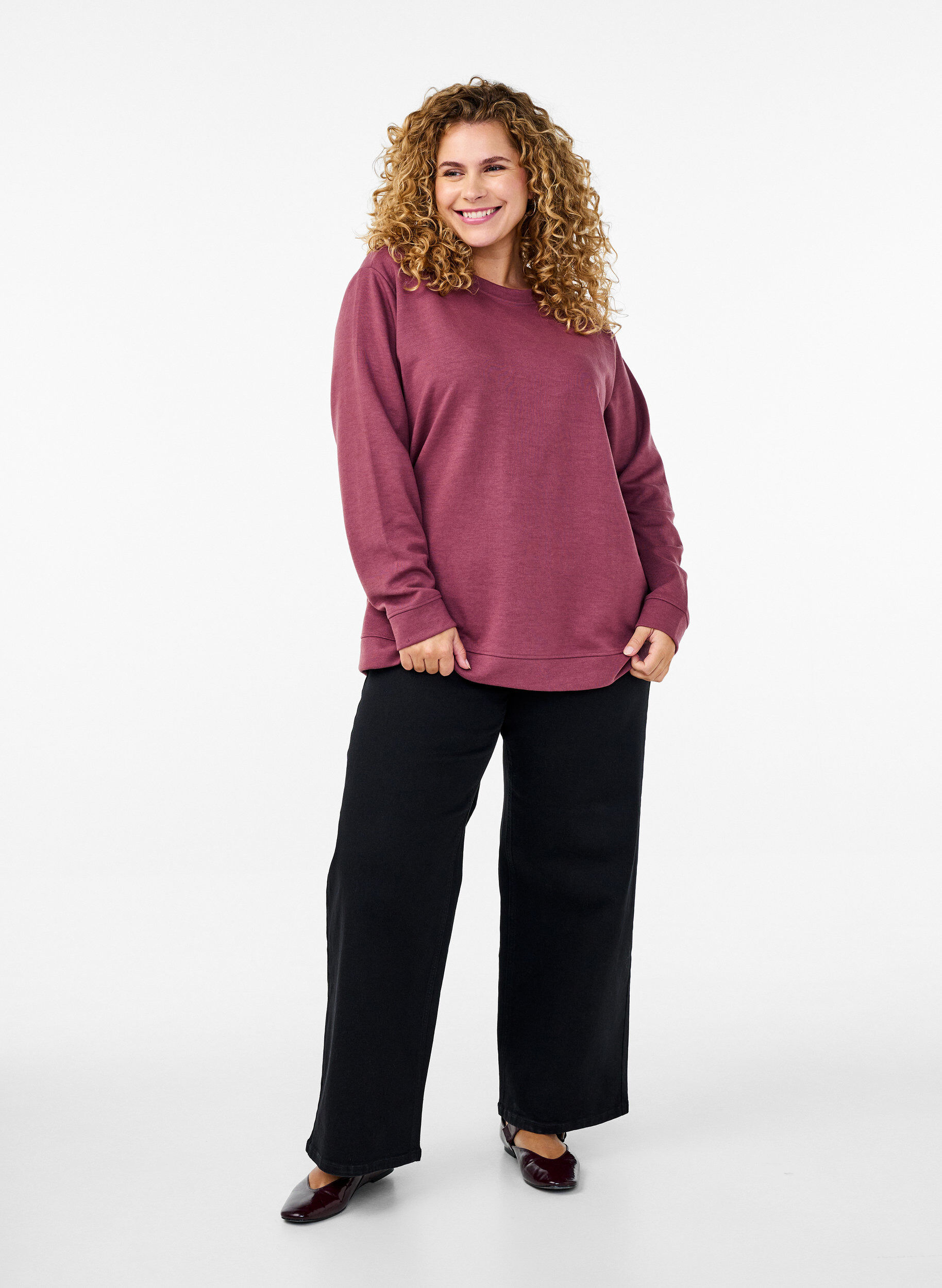 ZizziFLASH - Sweatshirt met ronde hals, Bruin, Model image number 1