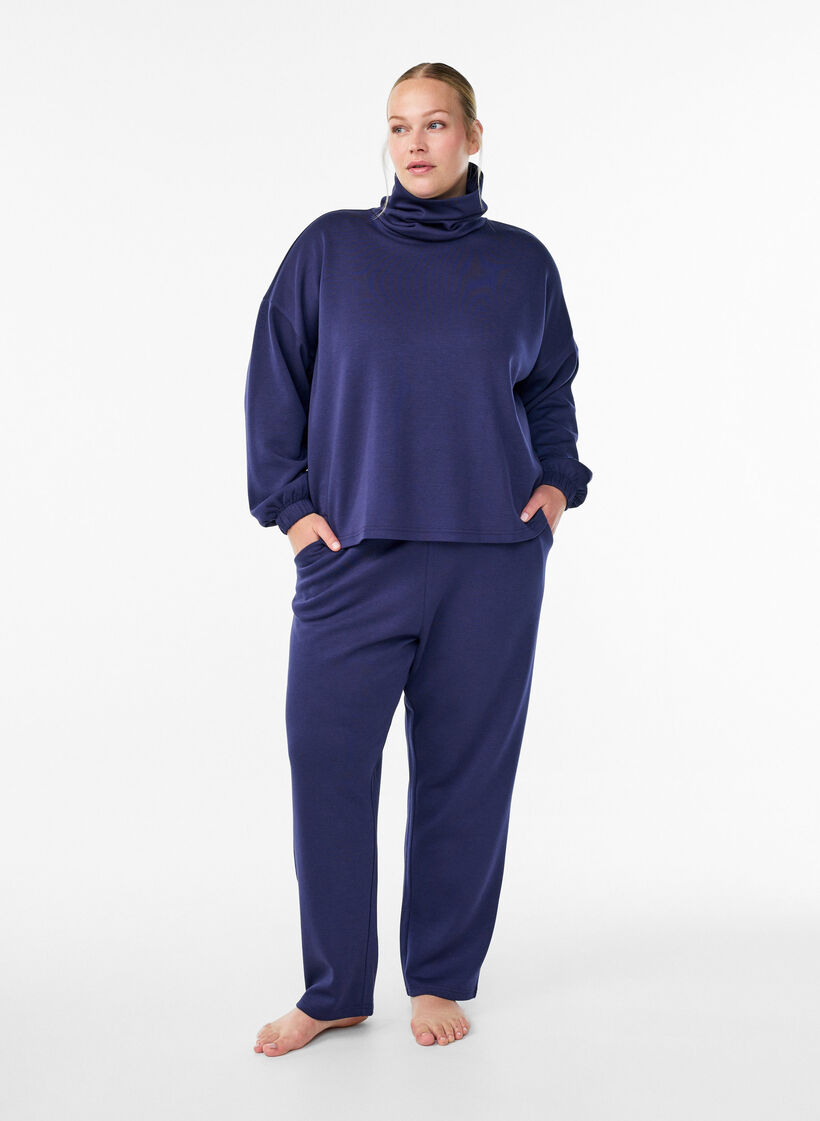Blouse met turtleneck in modalmix, Blauw, Model image number 1