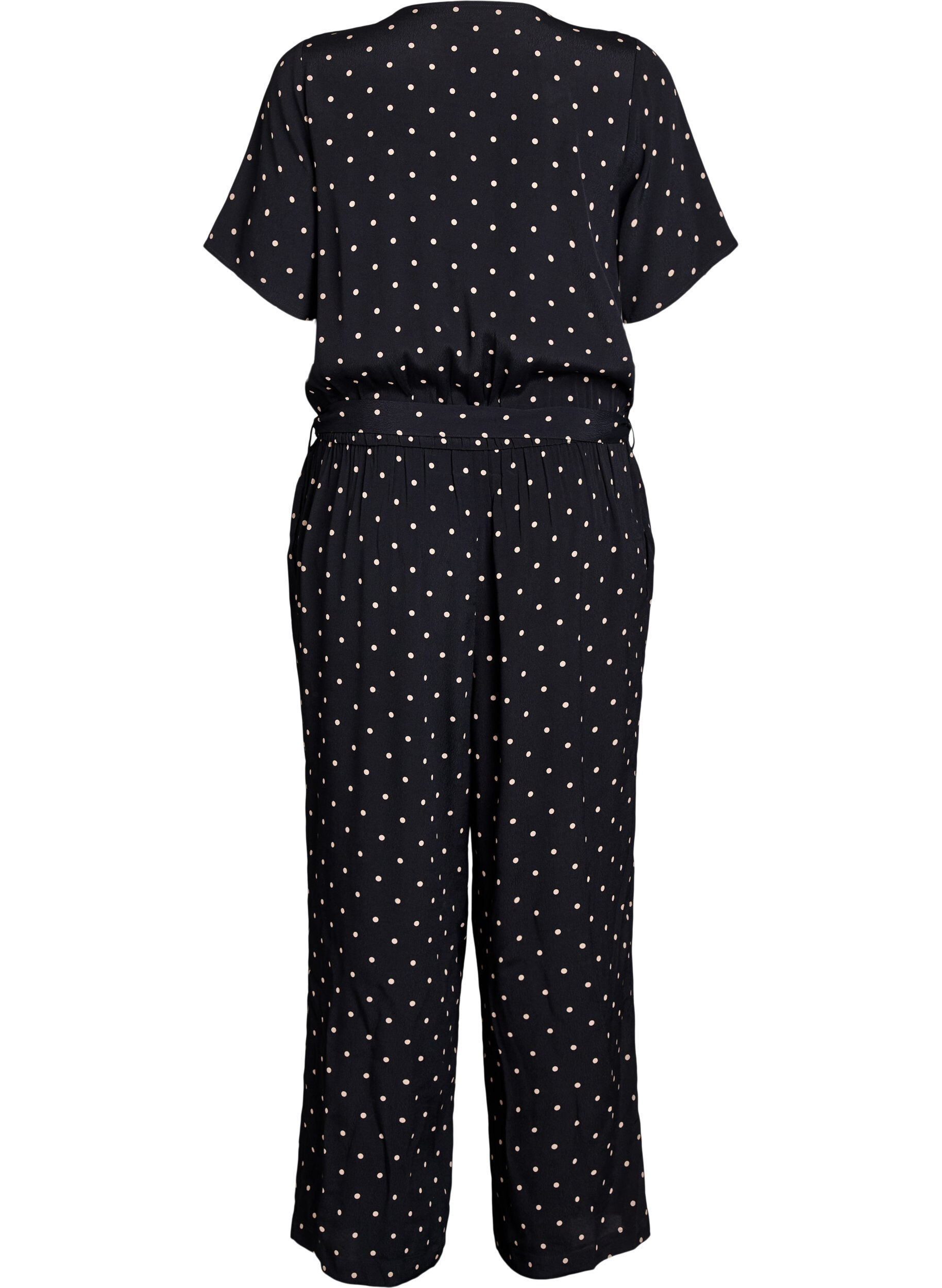 ZizziPolkadot jumpsuit met korte mouwen, Zwart, Packshot image number 1