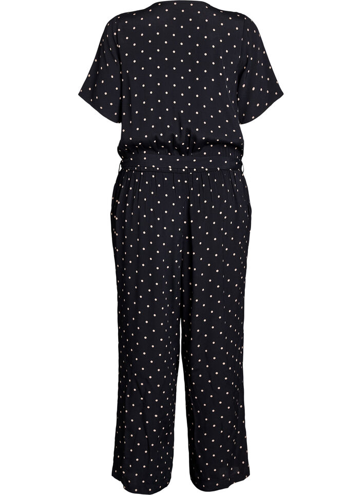Polkadot jumpsuit met korte mouwen, Zwart, Packshot image number 1