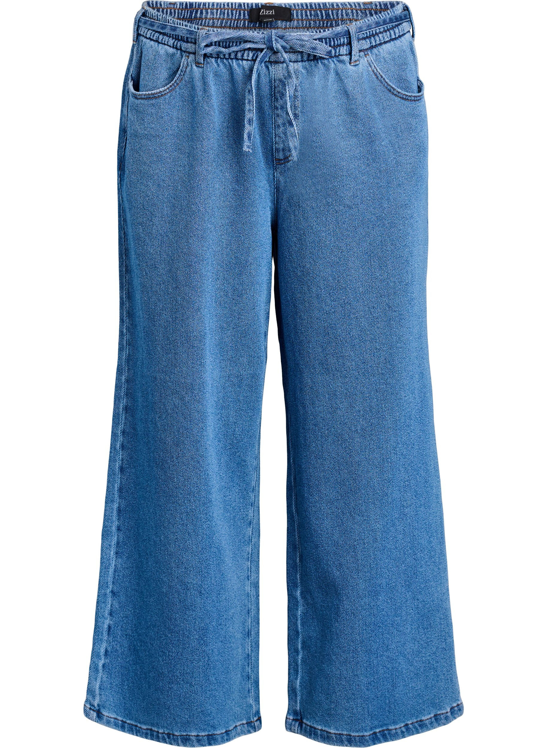 Losse pasvorm jeans met een elastische tailleband en een trekkoord