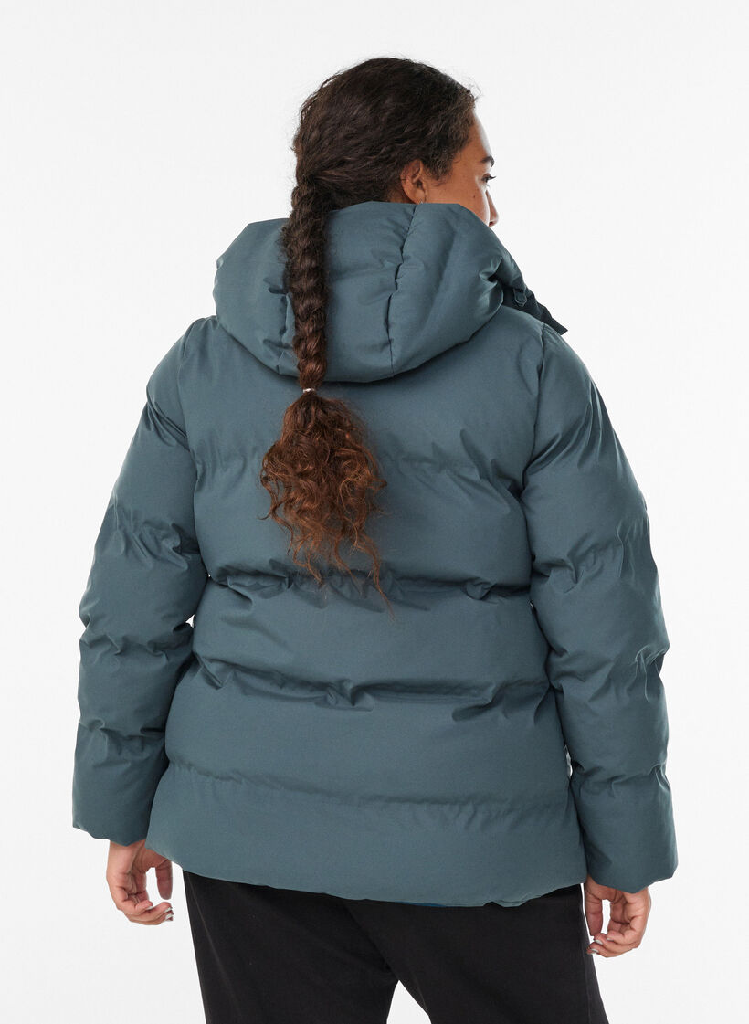 Korte gewatteerde jas met afneembare capuchon, Groen, Model image number 2