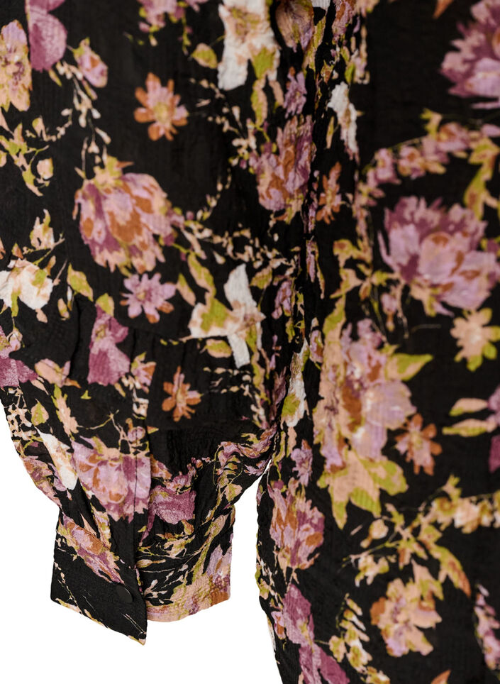 Blouse met bloemenprint en ruchesdetails, Zwart, Packshot image number 3