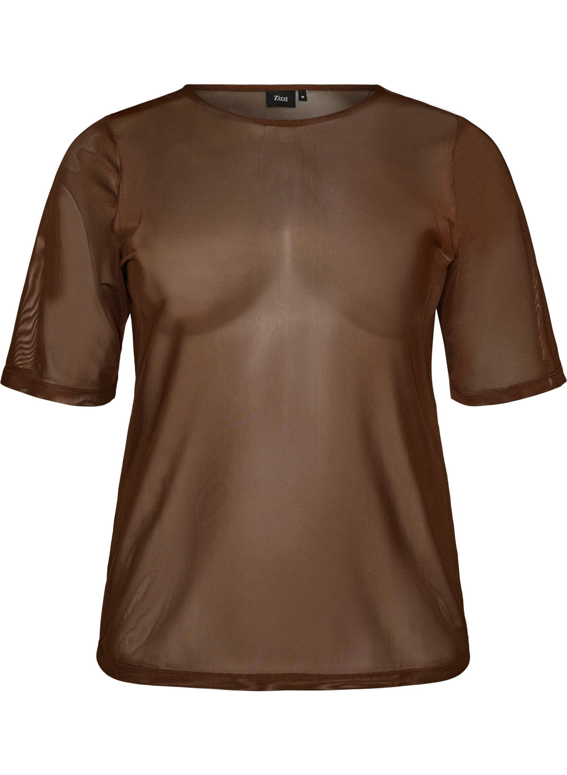 ZizziMesh top met korte mouwen en ronde hals, Bruin, Packshot image number 0