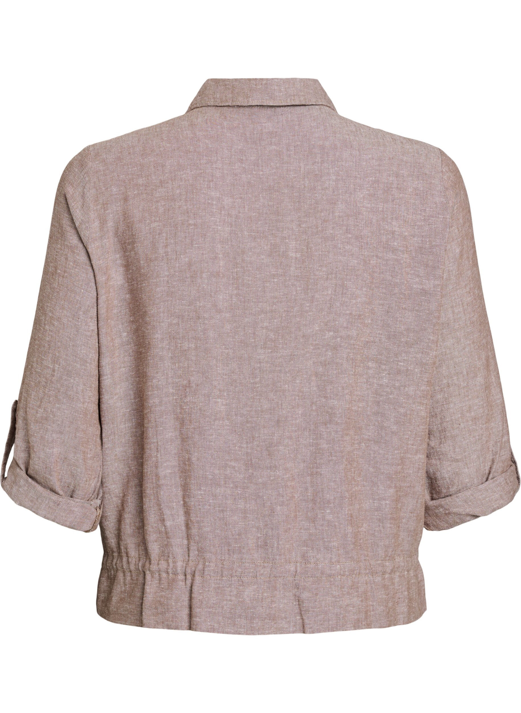 ZizziLinnen en viscose blouse met een verstelbare taille, Bruin, Packshot image number 1