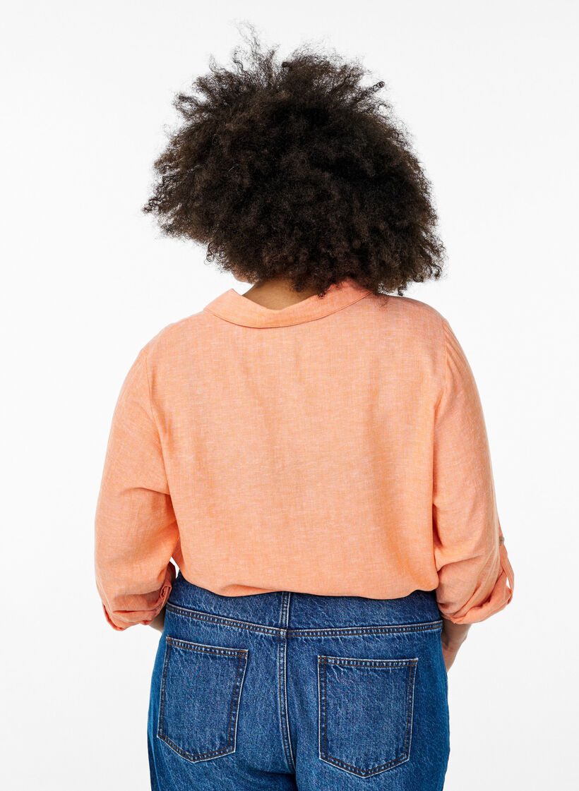 Linnen en viscose shirt met 3/4 mouwen, Oranje, Model image number 2