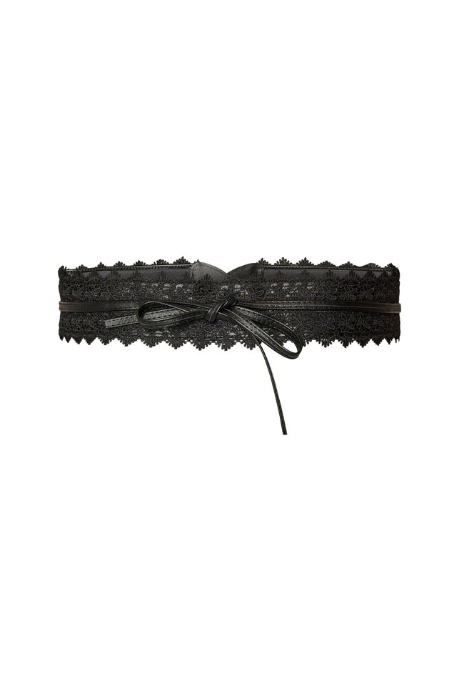 Ceinture avec dentelle et liens &agrave; nouer, Noir, Packshot image number 0