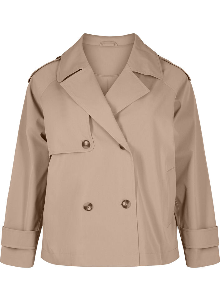 Korte trenchcoat met klassieke details, Desert Taupe, Packshot