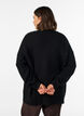 Lange ribgebreide blouse met V-hals, Zwart, Model image number 2