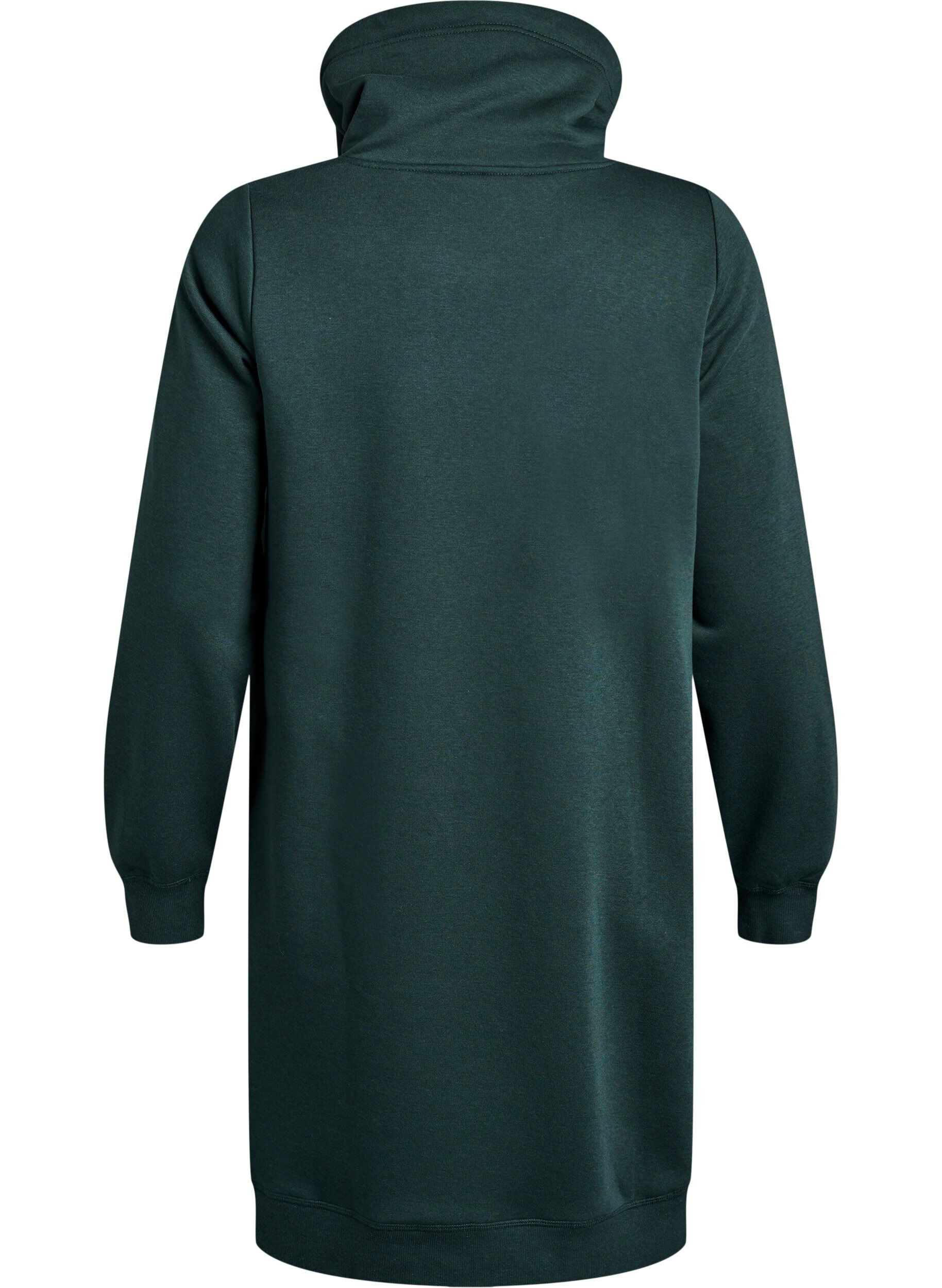 ZizziFLASH - Kort sweatshirt jurk met hoge kraag en zakken, Groen, Packshot image number 1