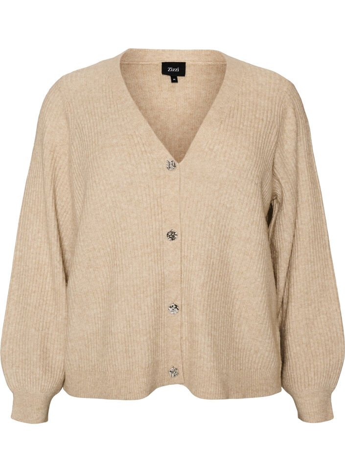 Vest met V-hals en ribstructuur, Beige, Packshot image number 0