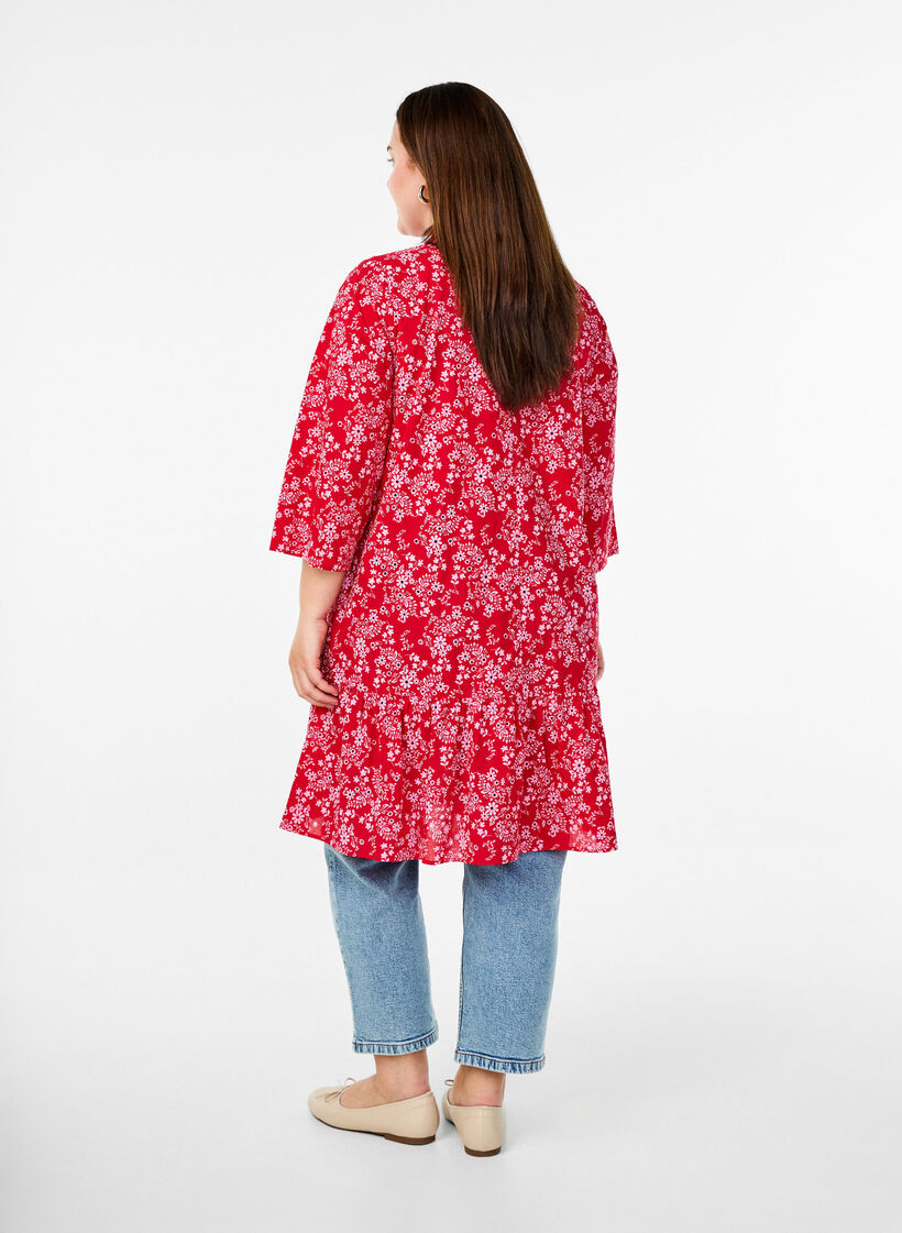 Knie-lange jurk met bloemenprint en 3/4 mouwen, Salsa AOP, Model