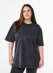 Sporty katoenen T-shirt met een gewassen effect, Zwart, Model image number 0