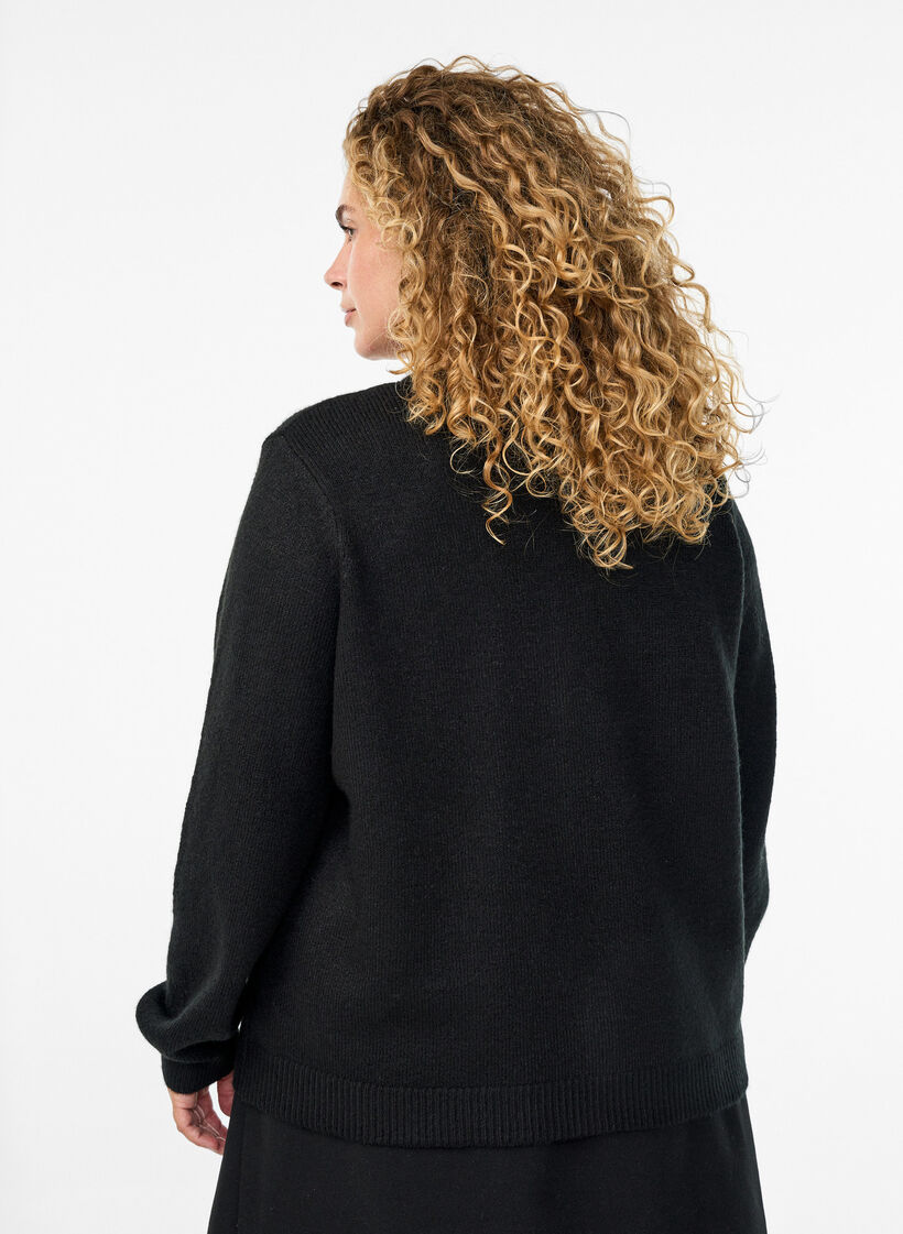 Gebreide cardigan met parelknopen, Black, Model
