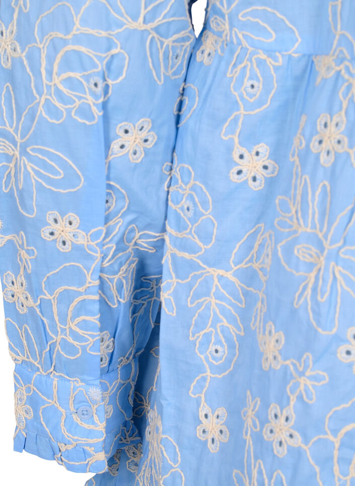 Jurk met geborduurde bloemen en lange mouwen, Della Robbia Blue, Packshot