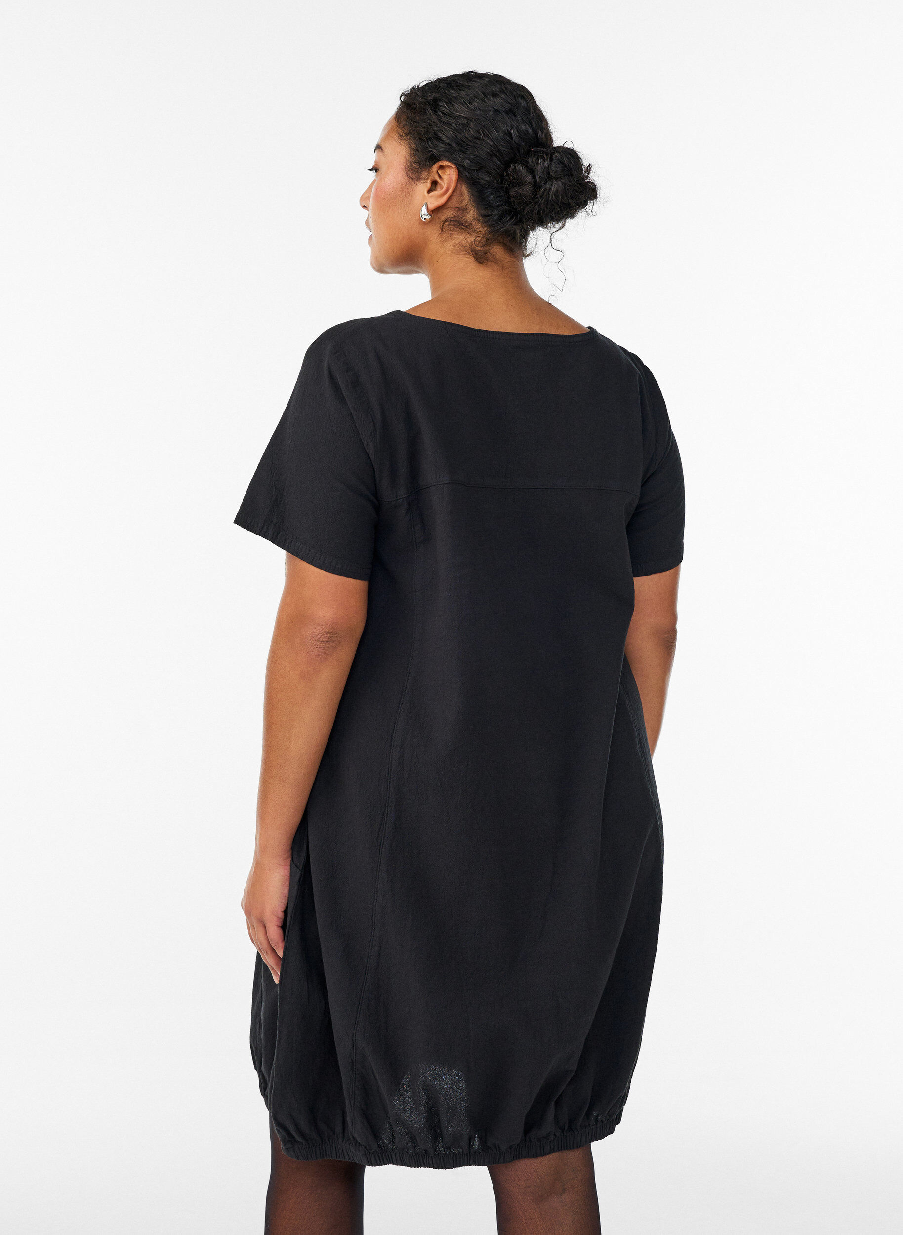 ZizziKatoenen jurk met korte mouwen, Zwart, Model image number 2