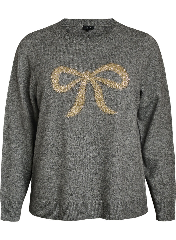 Gebreide jumper met glitterstrik, Grijs, Packshot image number 0