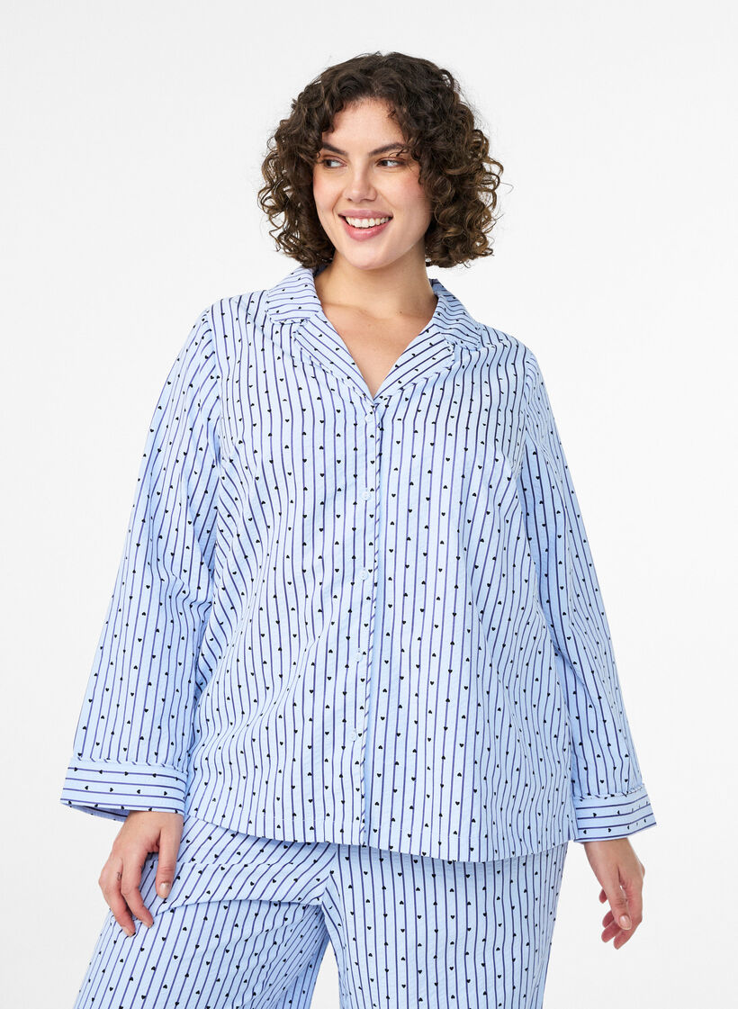 Seersucker-pyjamahemd met lange mouwen, Blauw, Model image number 0
