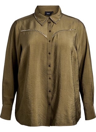 ZizziShirt met studs, Dark Olive, Packshot image number 0