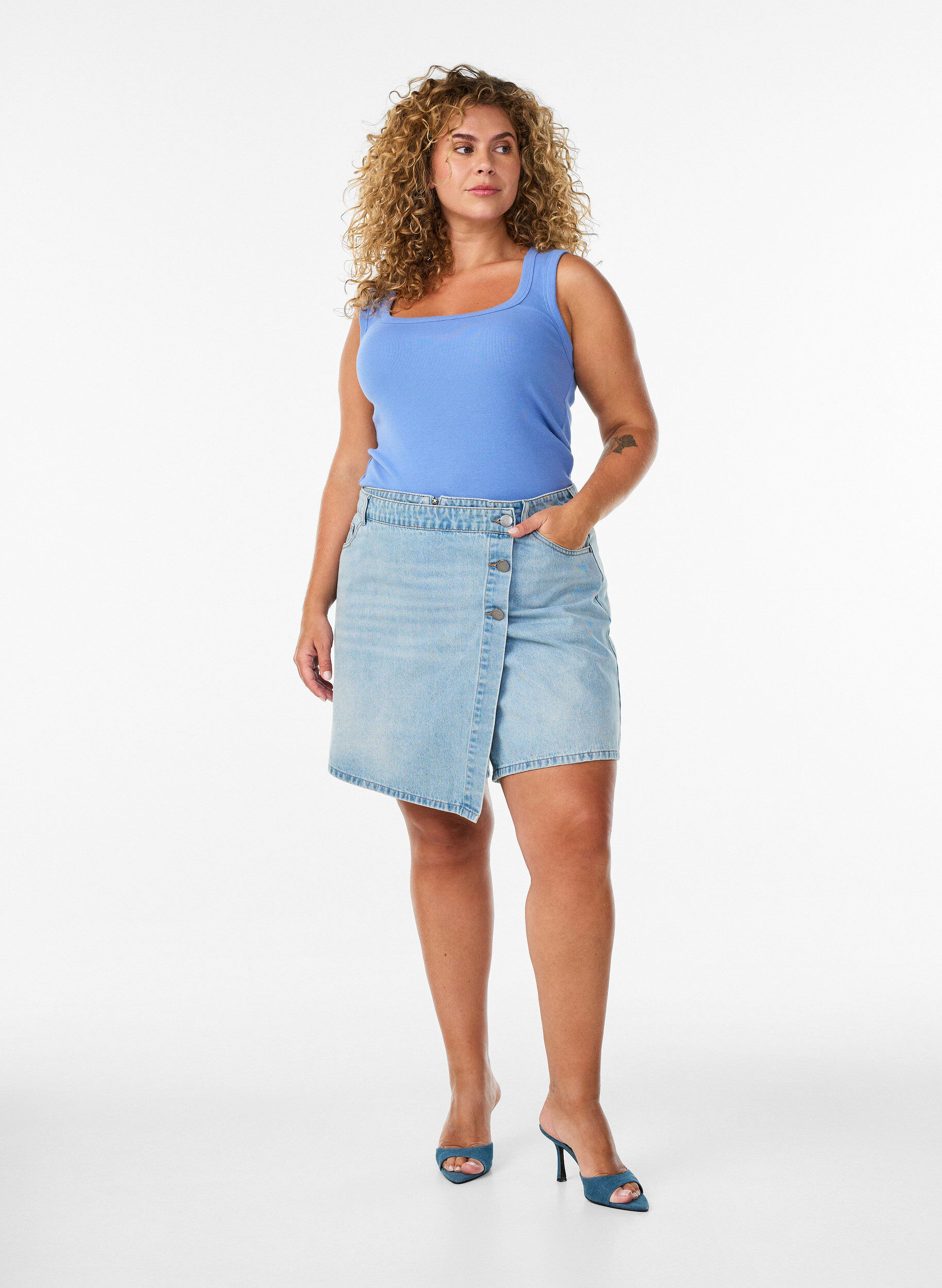 ZizziRib top met vierkante halslijn, Paars, Model image number 1
