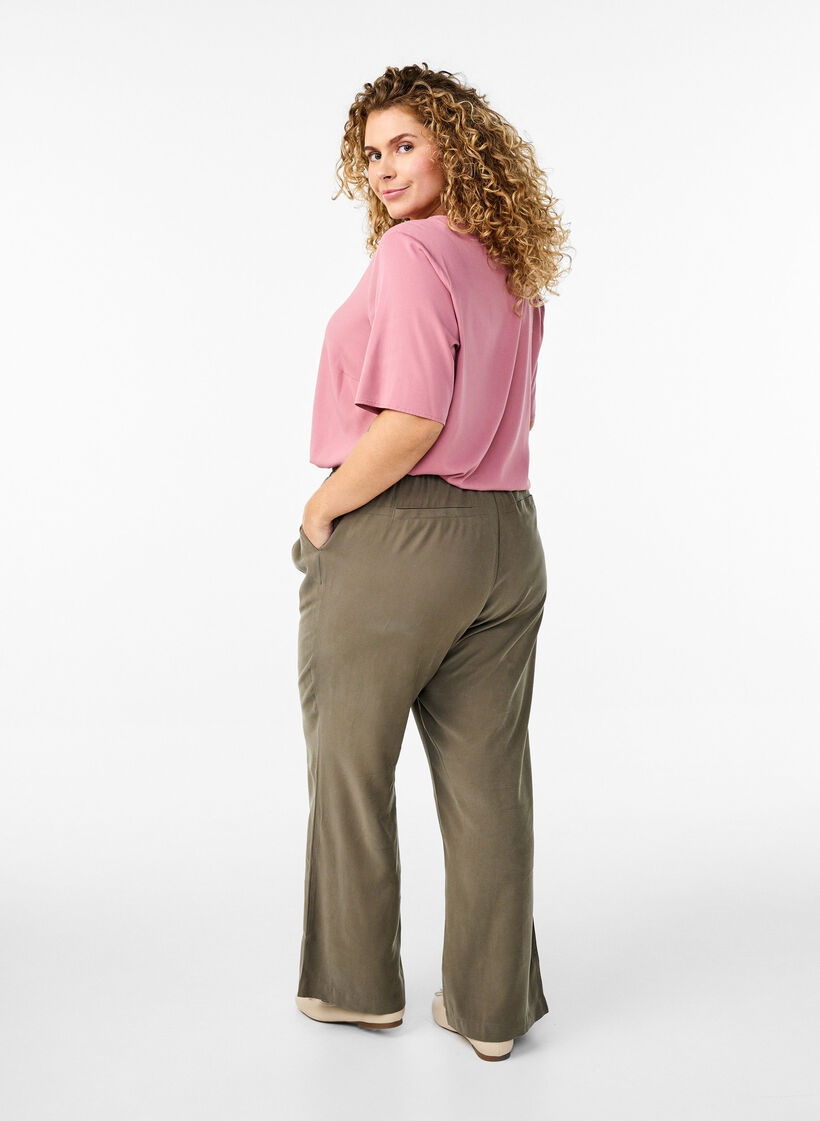 FLASH - Viscose broek met elastische tailleband, Groen, Model image number 1