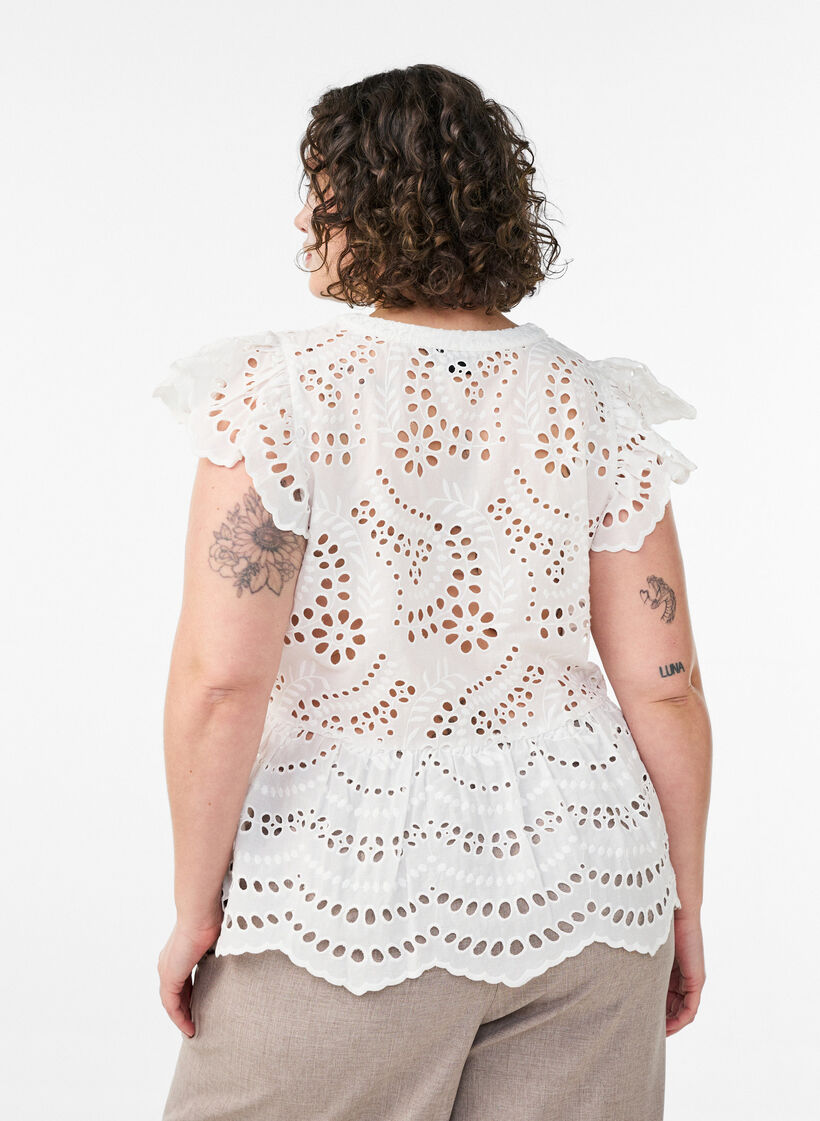 Blouse sans manches en broderie anglaise avec volants, Blanc, Model image number 2