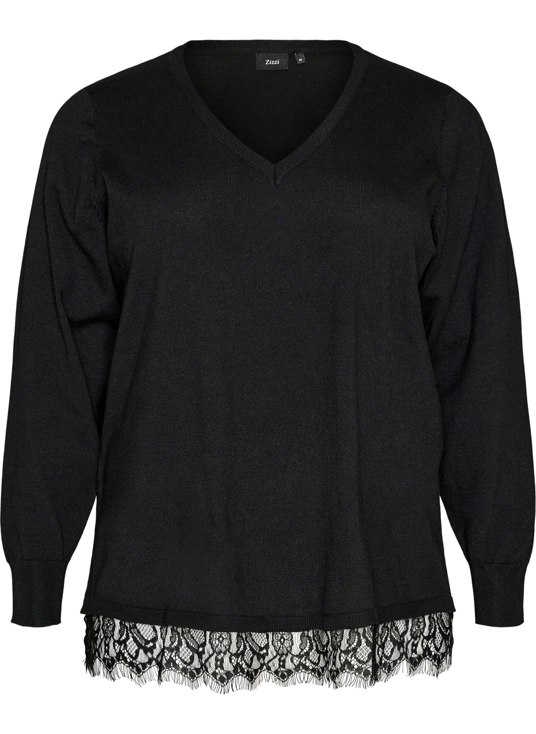 Gebreide blouse met V-hals en kanten rand