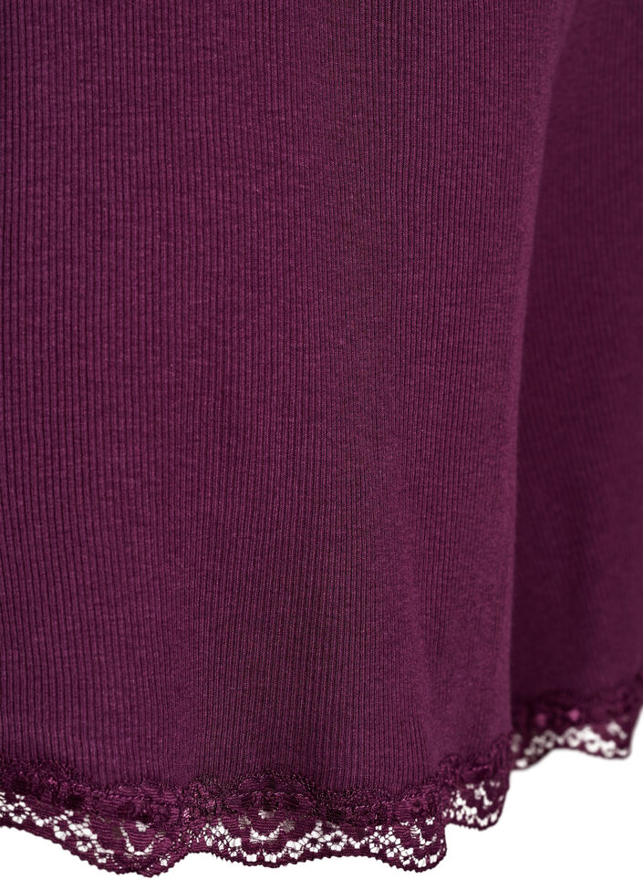 Lichte nachtshorts met ribde structuur en kanten afwerking, Donker Bordeaux, Packshot image number 3