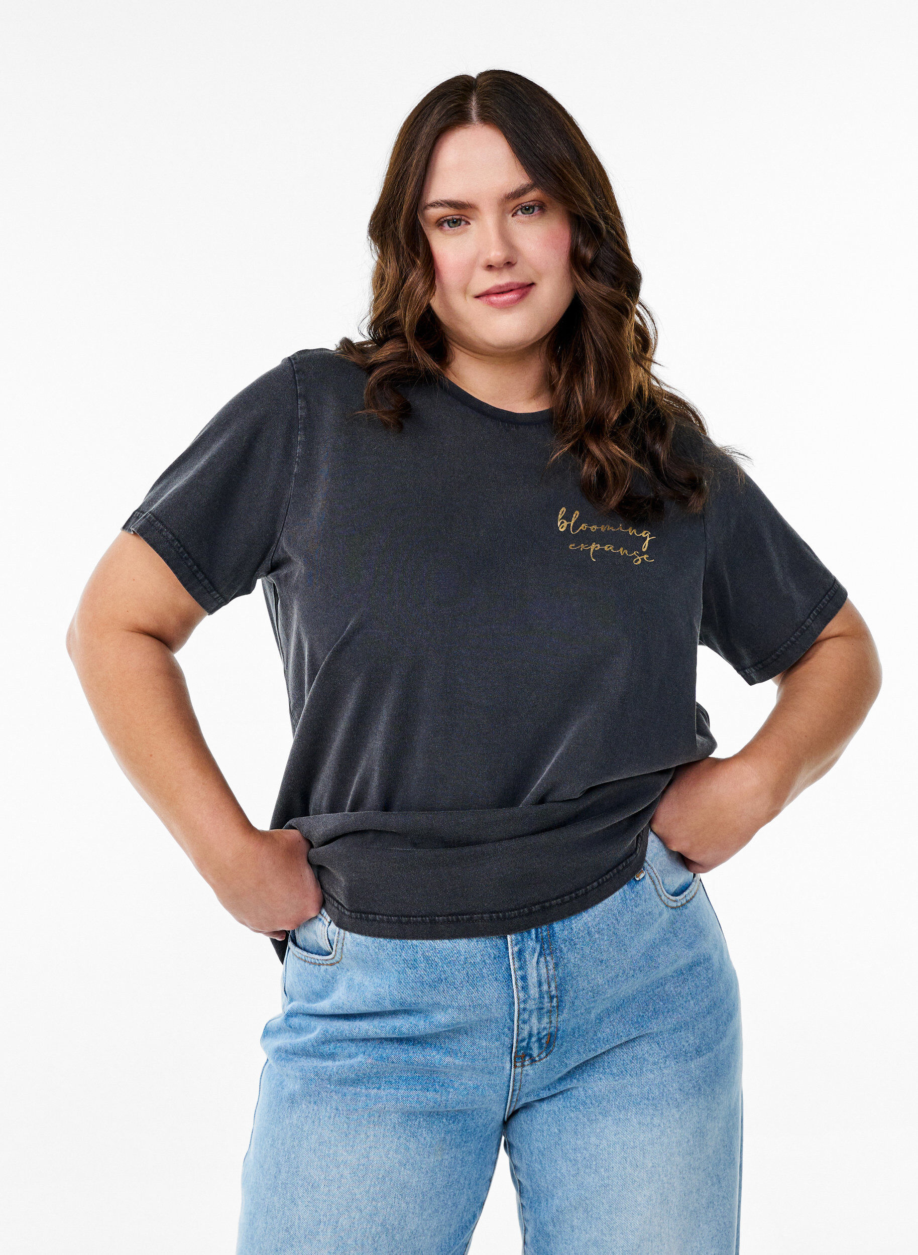 ZizziT-shirt in biologisch katoen met een coole print, Grijs, Model image number 0