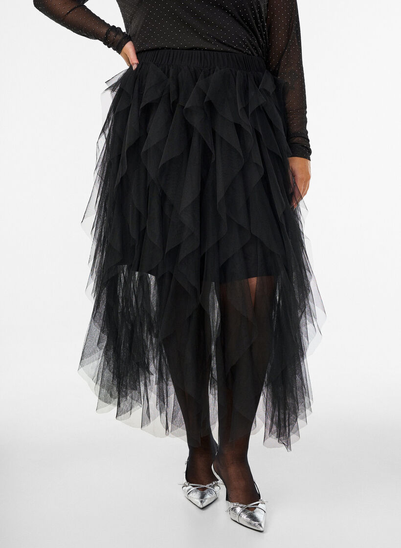 Midirok van tule met elastische tailleband, Zwart, Model image number 2