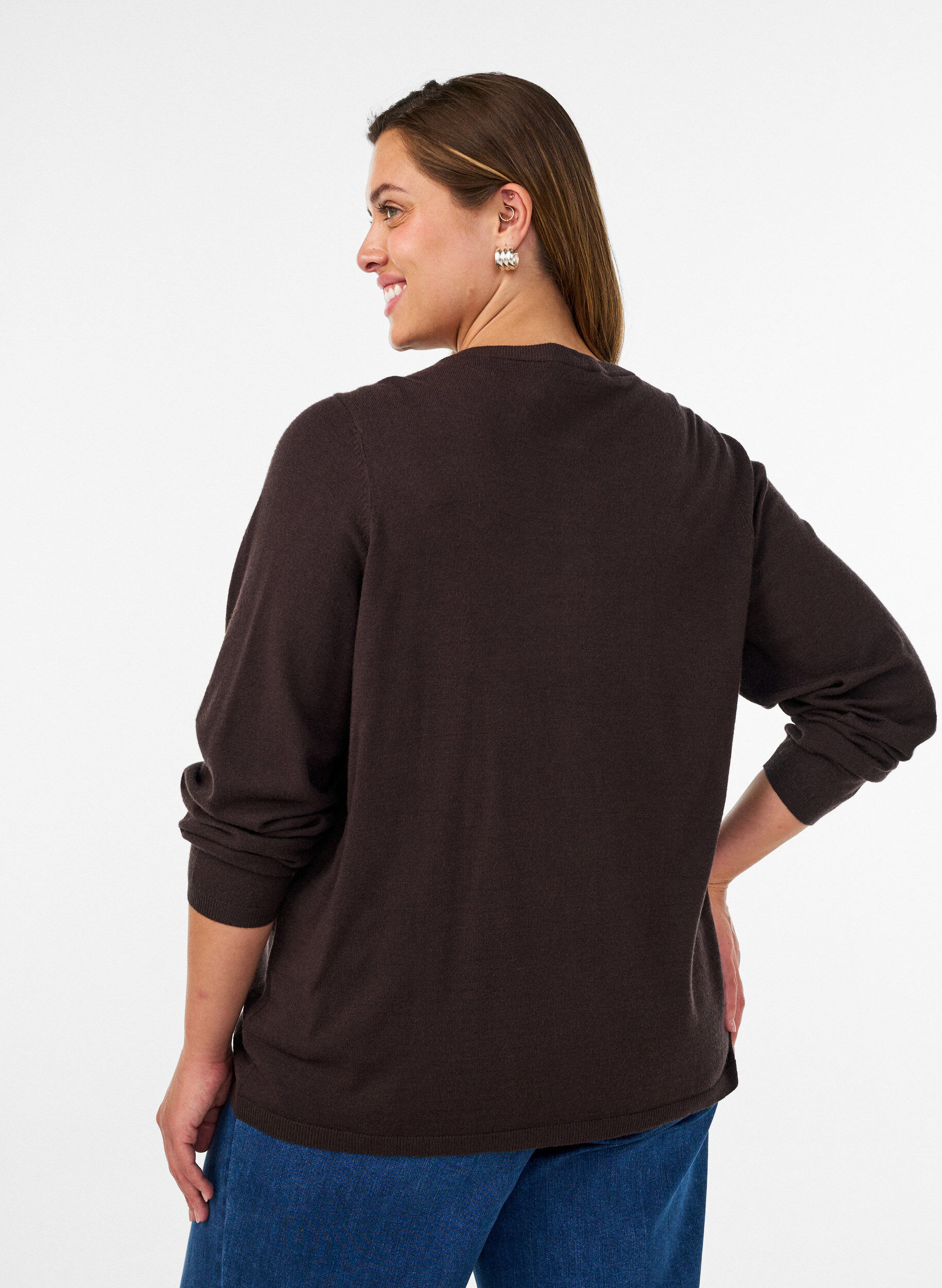 ZizziCardigan met ronde knopen, Bruin, Model image number 2