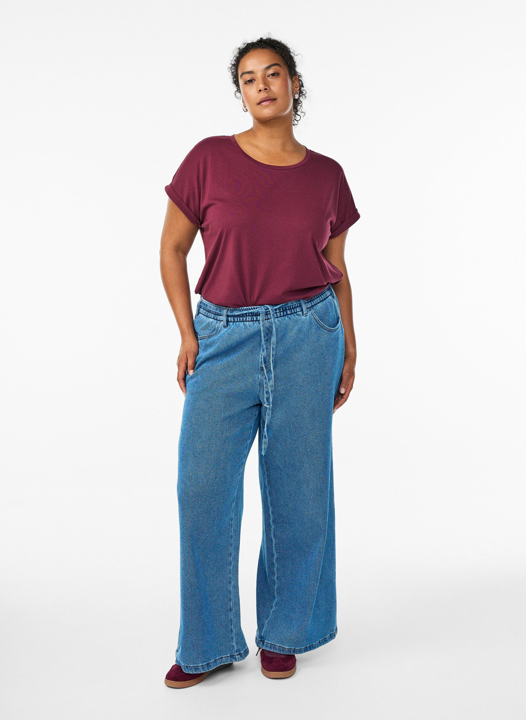 ZizziT-shirt met korte mouwen in een katoenmix, Donker Bordeaux, Model image number 1