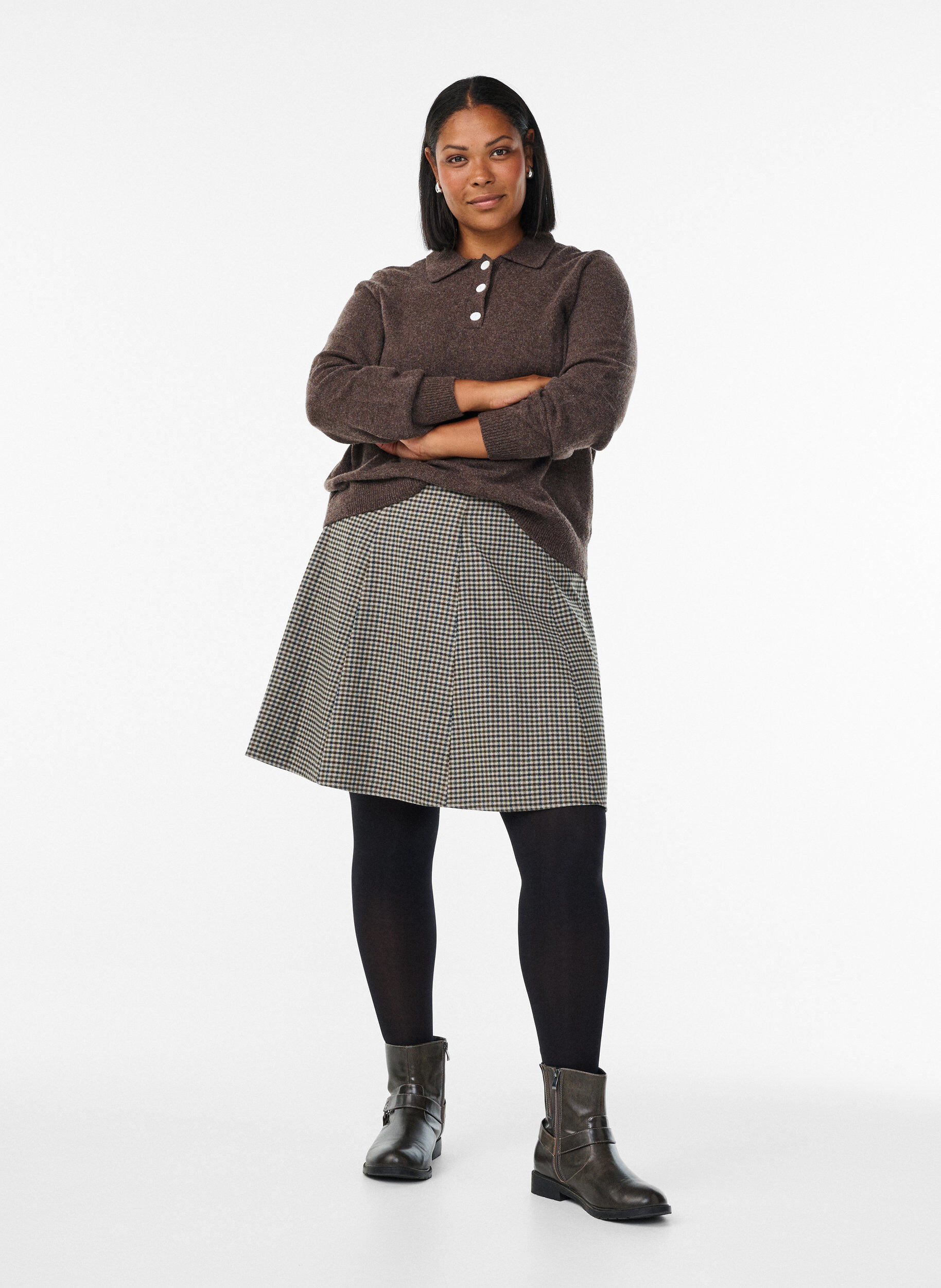 ZizziKorte A-lijn rok, Bruin, Model image number 1