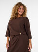 Jersey jurk met drapering en decoratieve gesp, Bruin, Model image number 2