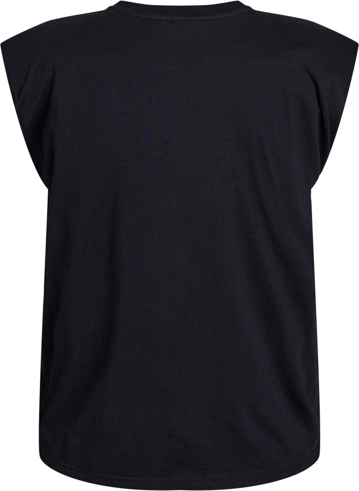 Mouwloze blouse van jersey met schoudervulling, Zwart, Packshot image number 1