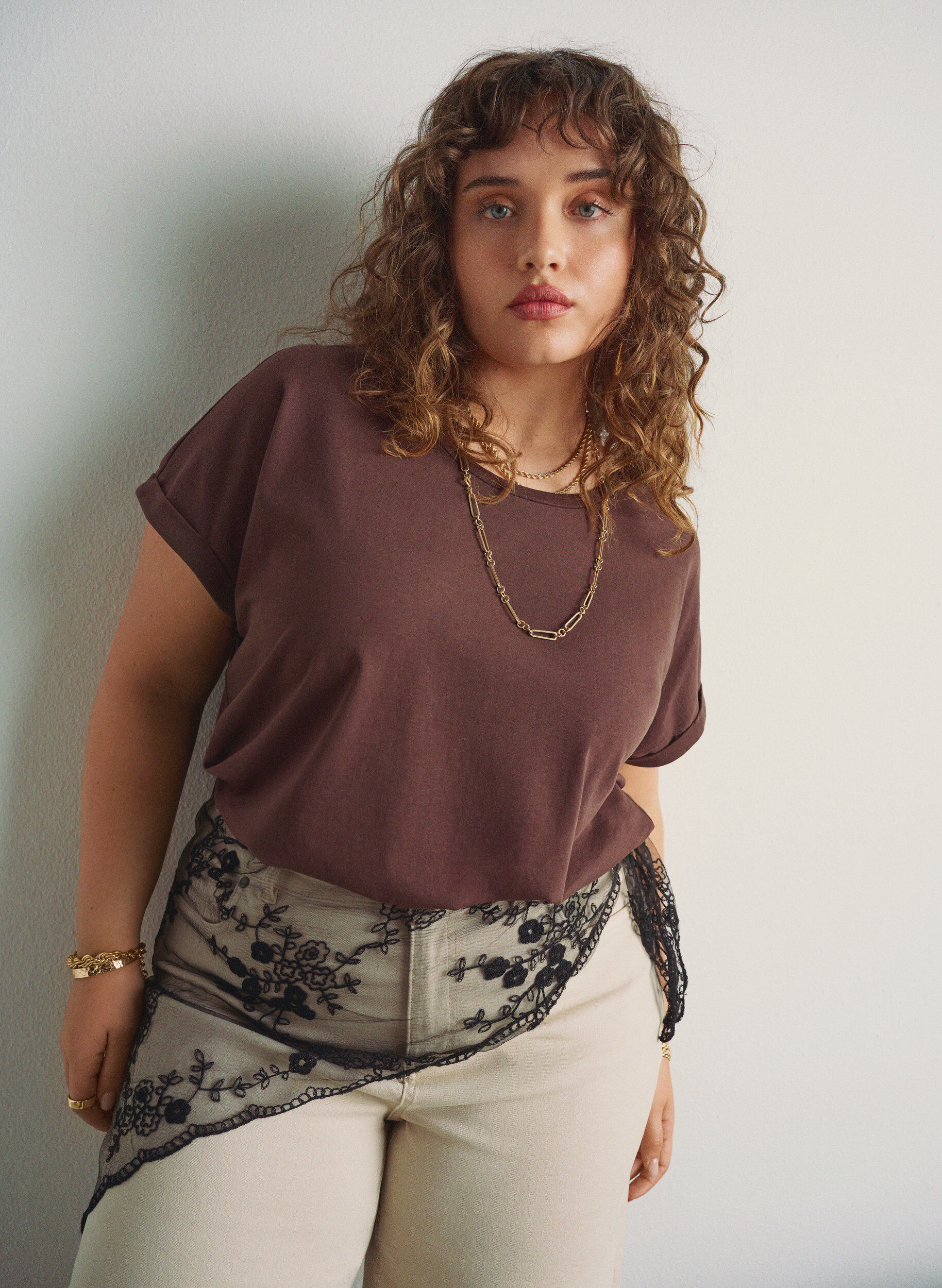 Zizzi T-shirt &agrave; manches courtes en coton m&eacute;lang&eacute;, Marron, Image image number 0