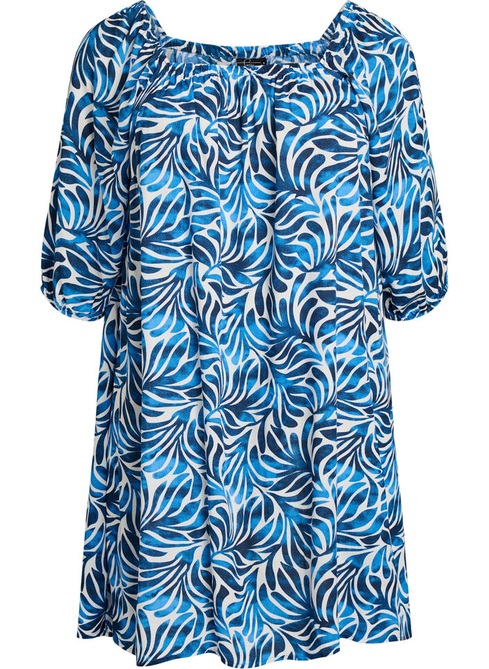 Strandjurk in viscose met print, Blauw, Packshot image number 0