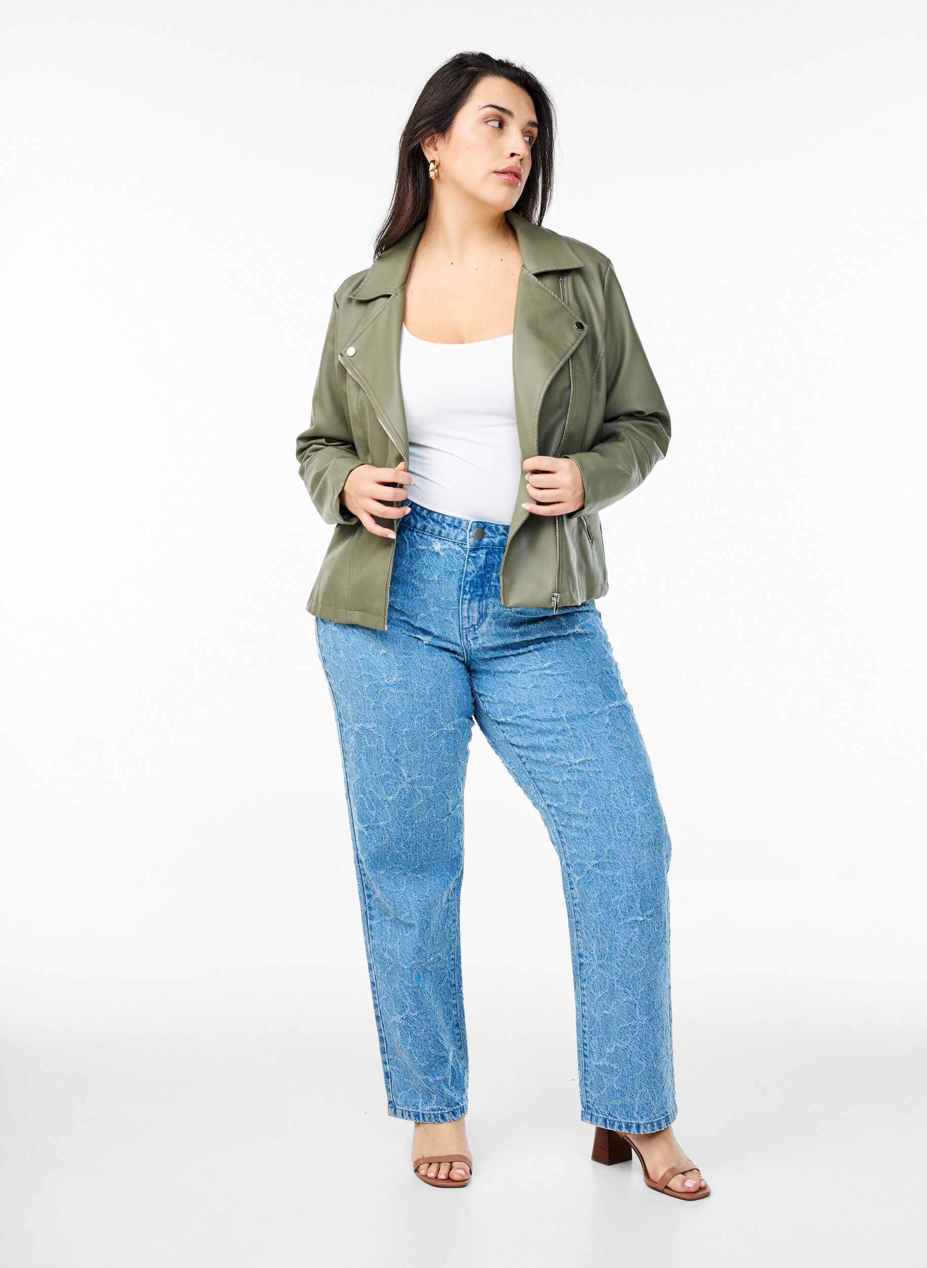 ZizziBikerjack in imitatieleer, Groen, Model image number 1