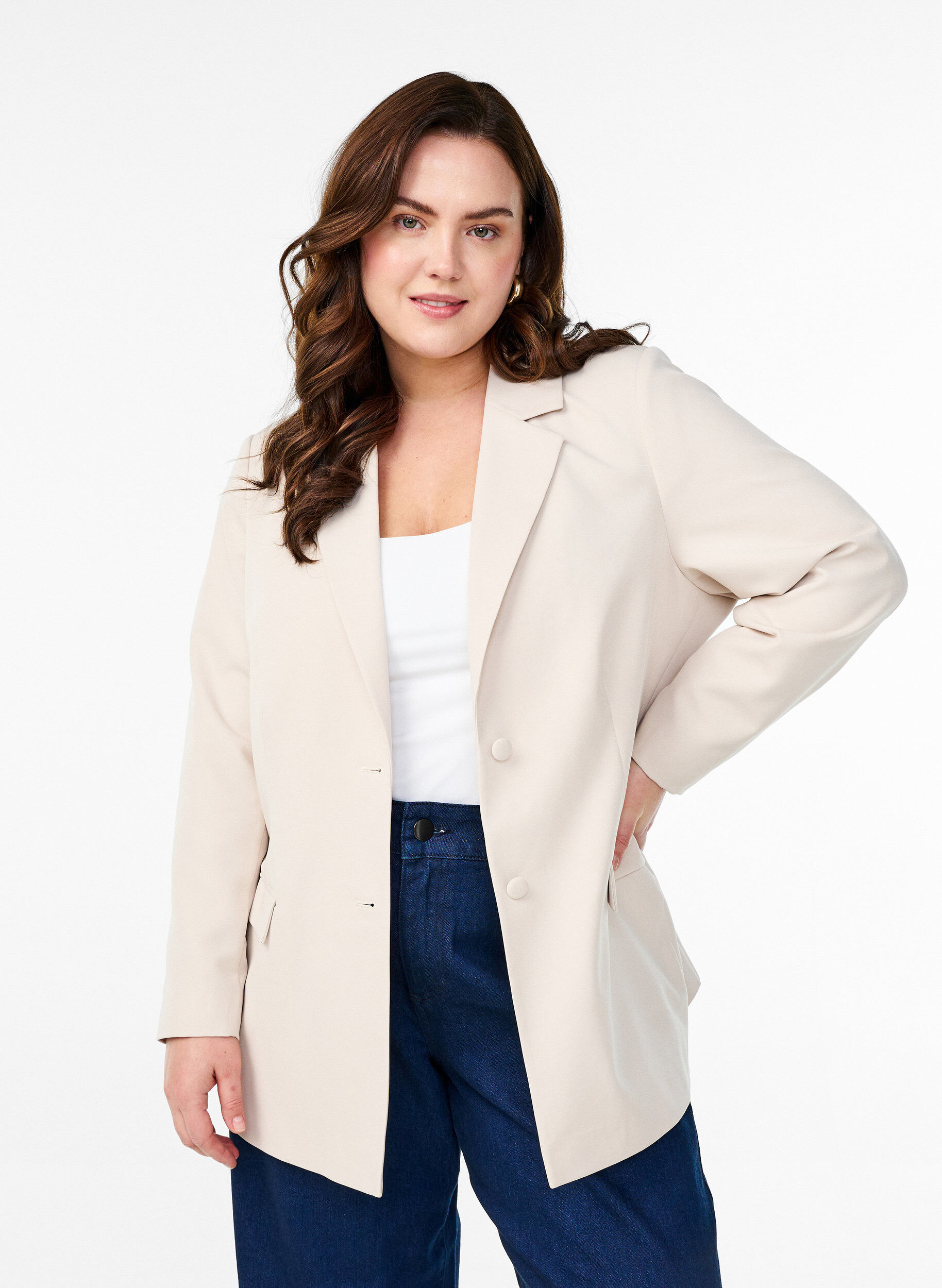 ZizziKlassieke blazer met knoopsluiting, Beige, Model image number 0