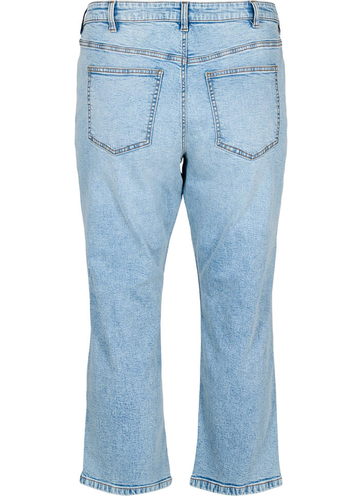 Gecropte Vera jeans met distressed details, Light Blue Denim, Packshot
