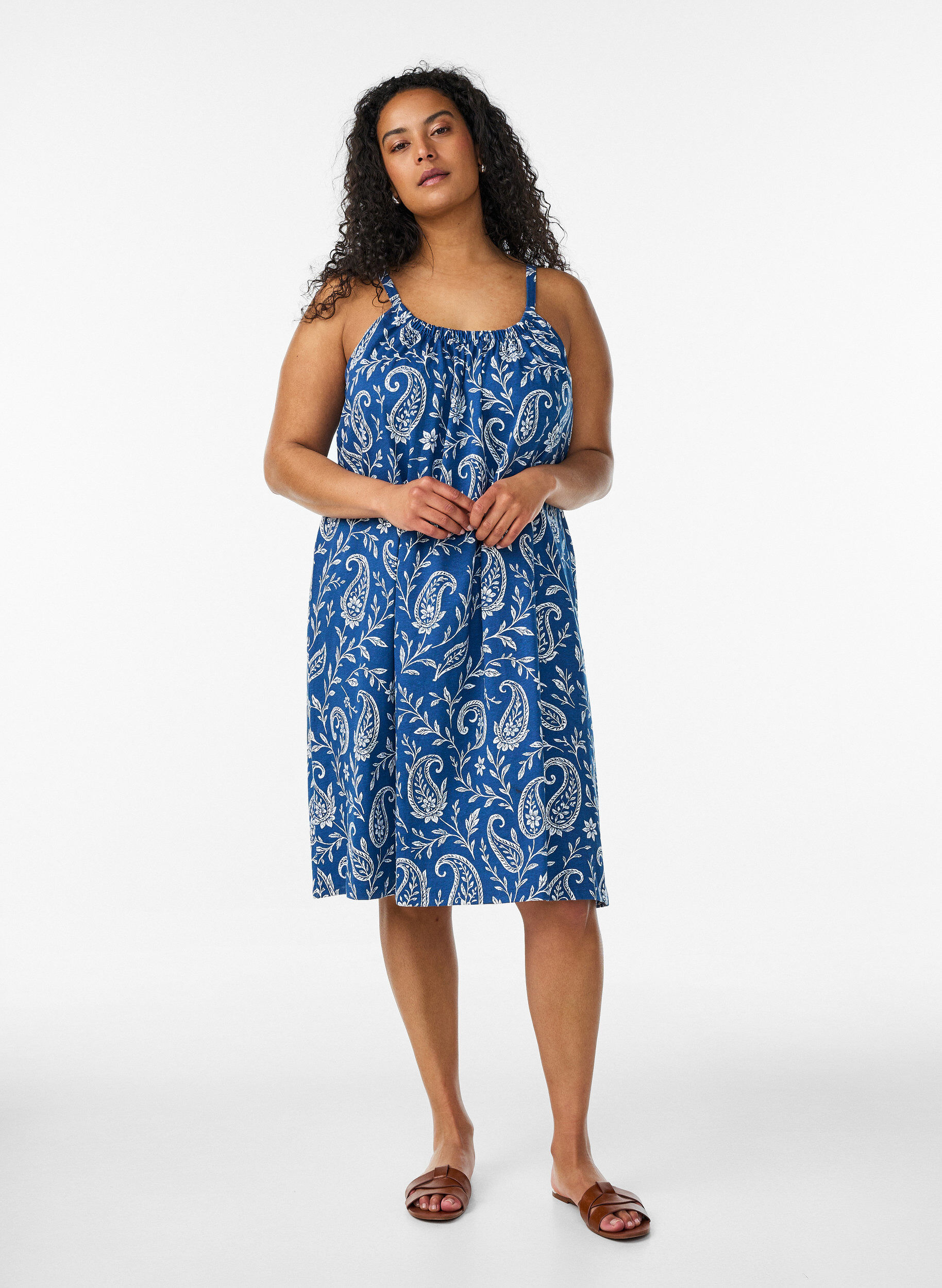 ZizziJurk met middelhoge bandjes van biologisch katoen, Blauw, Model image number 1
