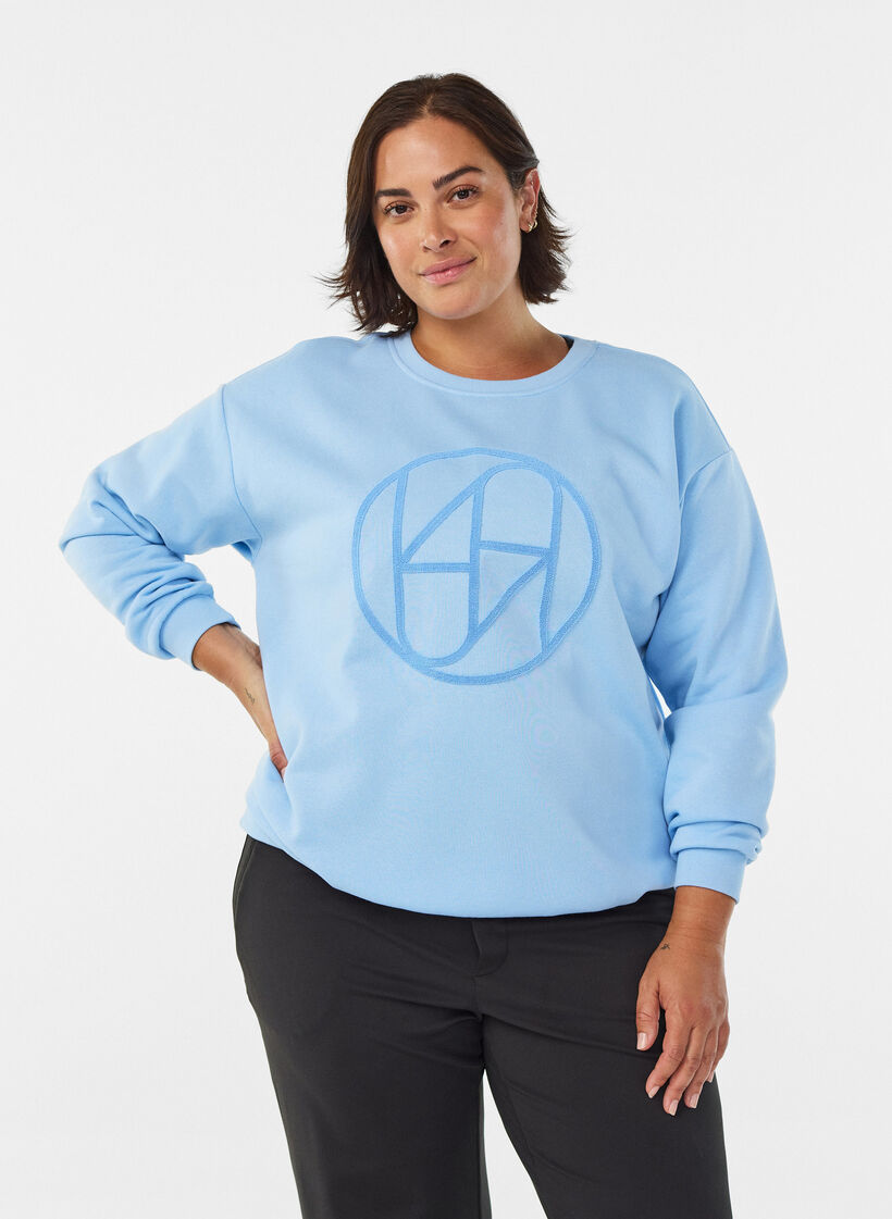 Sweatshirt met badstof logo, Blauw, Model image number 0