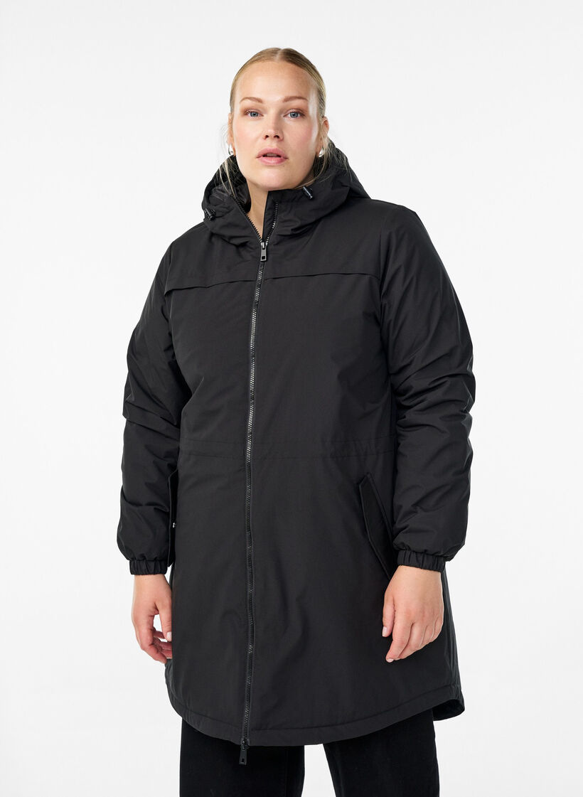 Lichtgewicht gewatteerde parka met een capuchon, Zwart, Model image number 0